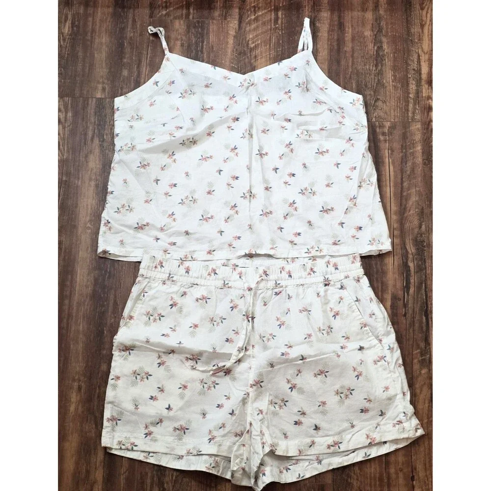 DIP Sleepwear Pajama Set Floral Cotton Blend Women Cami Top XL Shorts L Romantic